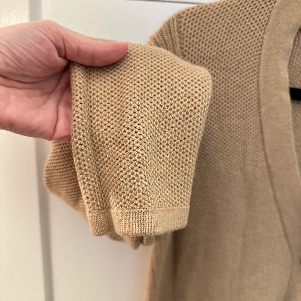 J JILL S Mixed textures tan cable knit classic sophisticated open cardigan - Picture 10 of 14